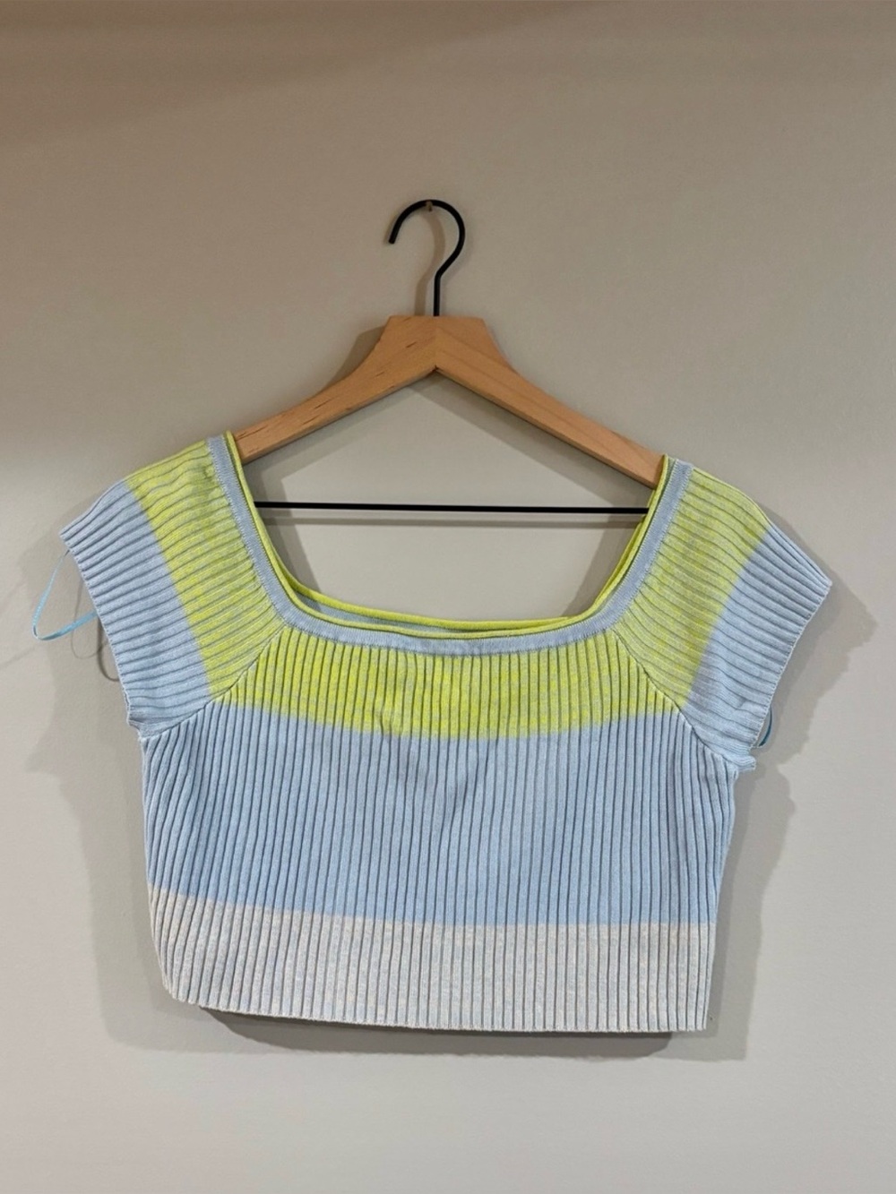 Daily Practice Anthropologie Ribbed Square-Neck Crop Top in Pastel Blue & Yellow